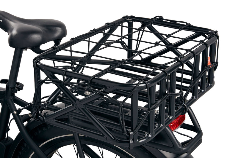 Cargo bike net over basket on a bike