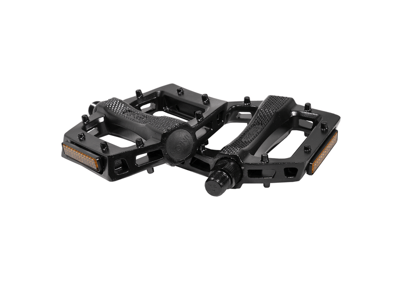 two black pedals with reflective strip