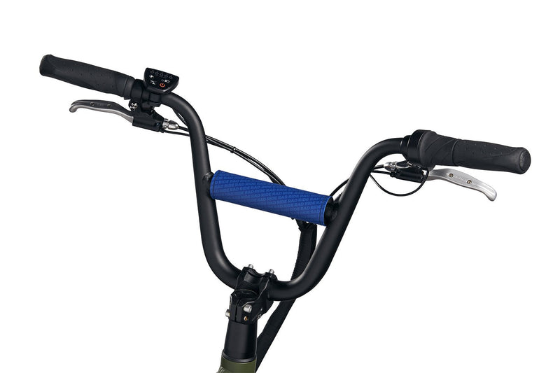 blue rubber bar on bike handlebar