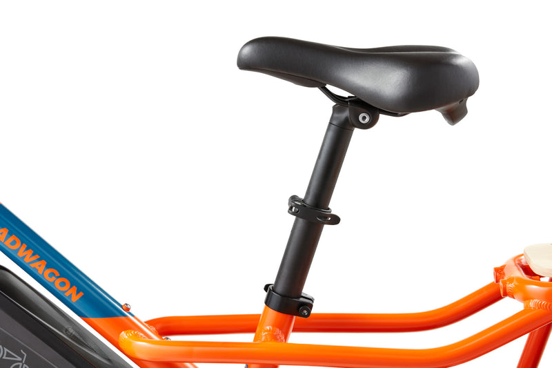 Bicycle seat on orange bike frame